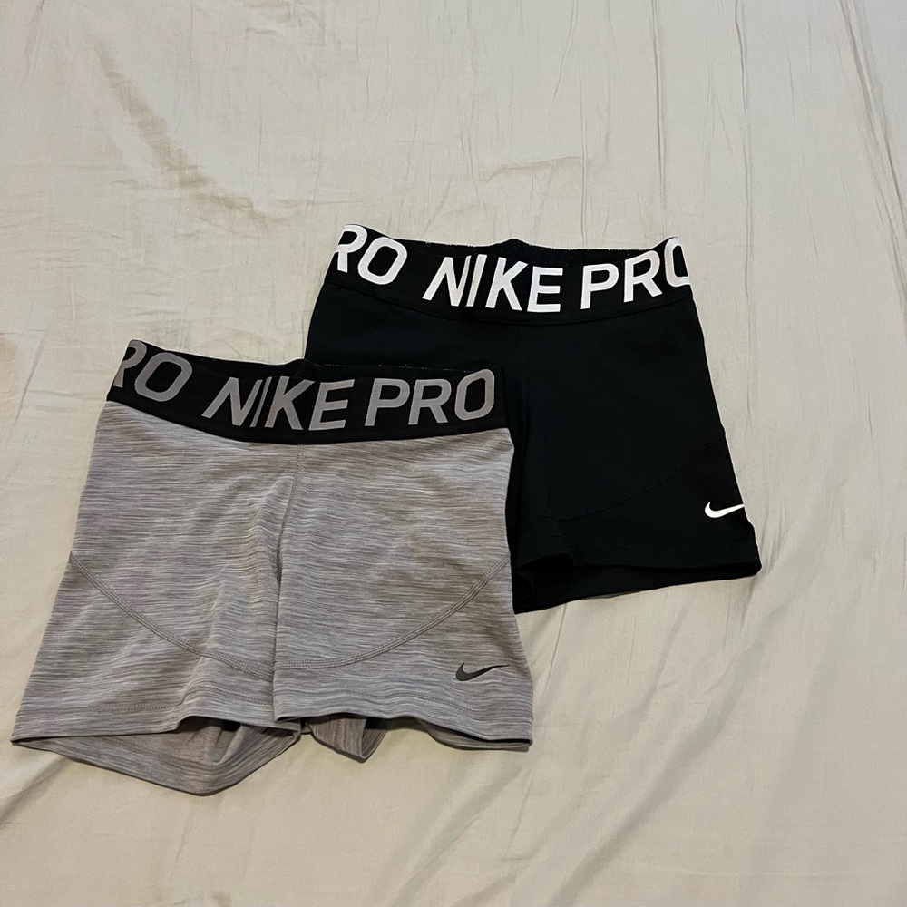 Nike pro women’s 3” shorts (small, black and grey), nike shorts in red (small)
